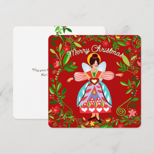 Feestelijke moderne volksengel platte kerstkaart (Voorkant / Achterkant)