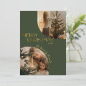 Feestelijke moderne vrolijke kerstboog foto groen feestdagenkaart (Staand voorkant)