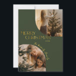 Feestelijke moderne vrolijke kerstboog foto groen feestdagenkaart<br><div class="desc">De dagen van je vrienden en geliefden zullen vrolijk en helder zijn wanneer ze deze briljante,  feestelijke bosgroene en gouden vrolijke kerstkaarten ontvangen dit vakantieseizoen.</div>