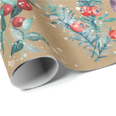 Feestelijke Moderne Waterverf Sneeuwbessen Kraft Cadeaupapier (Rol Hoek)