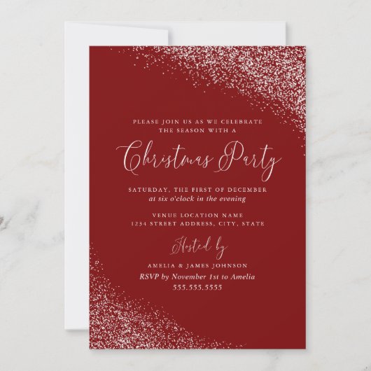 Feestelijke moderne witte rode sneeuw Kerstmis Kaart (Voorkant)