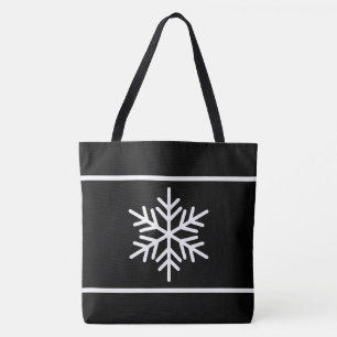 Feestelijke moderne zwart-wit strepen sneeuwvlokke tote bag