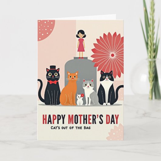 Feestelijke Moederdag Kitten Kaart (Voorkant)