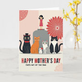 Feestelijke Moederdag Kitten Kaart (Gele Bloem)