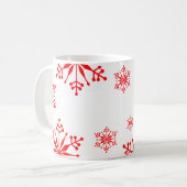 Feestelijke Mok met rode sneeuwvlokken. (Voorkant links)