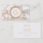 Feestelijke Monogram Bokeh en Roos Gouden Faux Seq Visitekaartje (Voorkant / Achterkant)