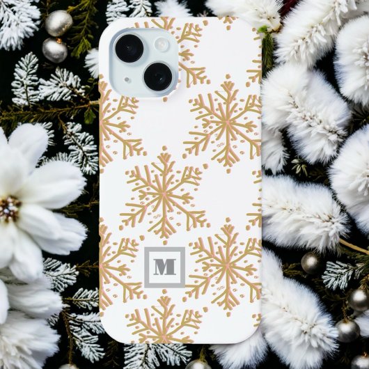 Feestelijke monogram elegant gouden sneeuwvlok pat Case-Mate iPhone case