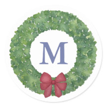 Feestelijke Monogram groen krans met rode boog