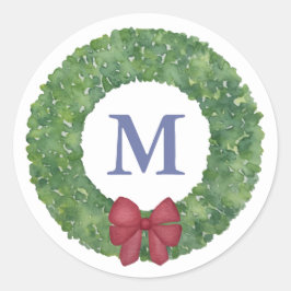 Feestelijke Monogram groen krans met rode boog Ronde Sticker