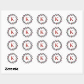 Feestelijke Monogram Kerstkrans Greenery Ronde Sticker (Vel)