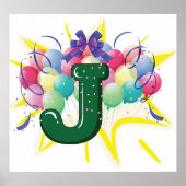 Feestelijke monogram letter J met ballonnen Poster (Voorkant)