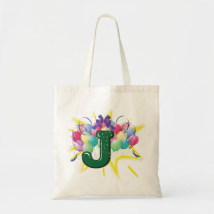 Feestelijke Monogram Letter J met Ballonnen Tote Bag