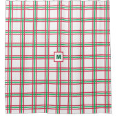 Feestelijke Monogram Moderne Rood Groen Plaid Vaka Douchegordijn (Voorkant)