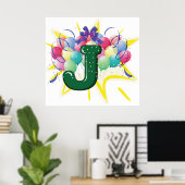 Feestelijke monogramletter J met ballonnen Poster (Thuiskantoor)