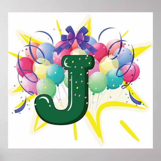 Feestelijke monogramletter J met ballonnen Poster (Voorkant)