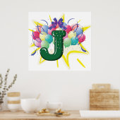 Feestelijke monogramletter J met ballonnen Poster (Keuken)