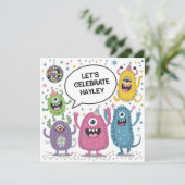Feestelijke Monsters Partij Kinderen Verjaardagson Kaart (Staand voorkant)