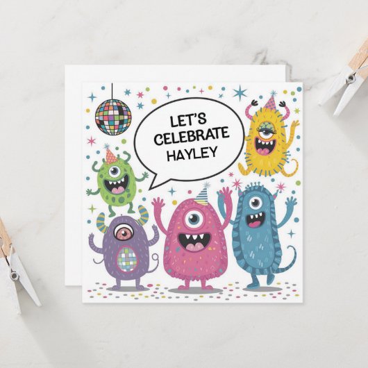 Feestelijke Monsters Partij Kinderen Verjaardagson Kaart (Voorkant / Achterkant in situ)