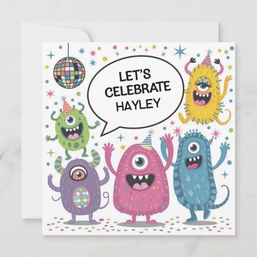 Feestelijke Monsters Verjaardagsontwerp voor Kinde Kaart (Voorkant)