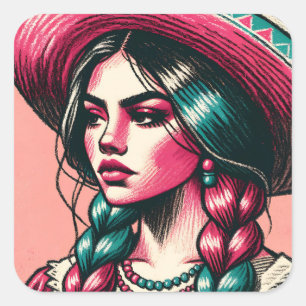 Feestelijke mooie Mexicaanse vrouw Vierkante Sticker