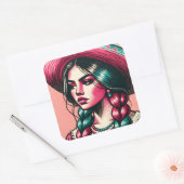 Feestelijke mooie Mexicaanse vrouw Vierkante Sticker (Envelop)