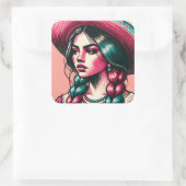 Feestelijke mooie Mexicaanse vrouw Vierkante Sticker (Tas)