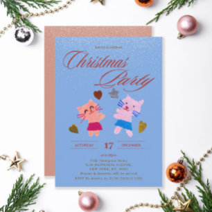 Feestelijke Moppige Kittens Blauwe Kerstfeest Kaart