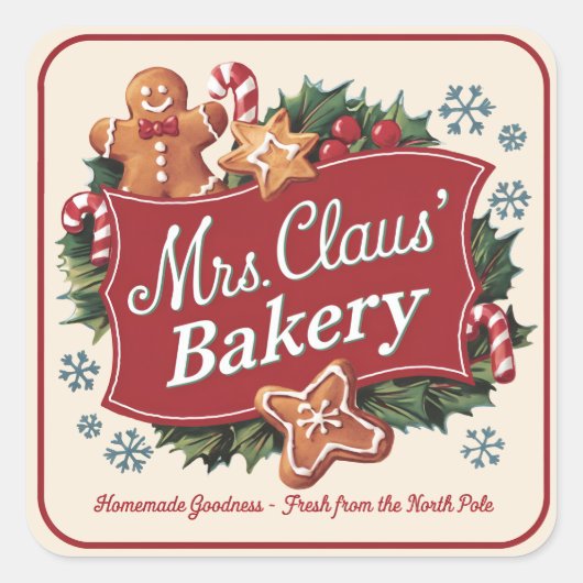 Feestelijke Mrs Claus bakkerij Vakantie Vierkante Sticker (Voorkant)