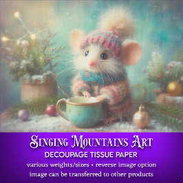 Feestelijke Muis In Vakantie Pet met Beker Decoupa Tissuepapier