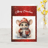 Feestelijke Muisillustratie Kerstmis Kaart (Gele Bloem)