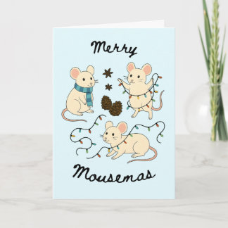 Feestelijke muizen met sprookjeslichtjes – kerstka kaart