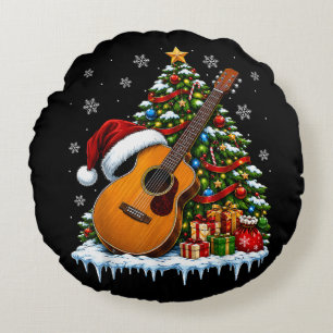 Feestelijke muziek gitaar vrolijk kerstboom rond kussen