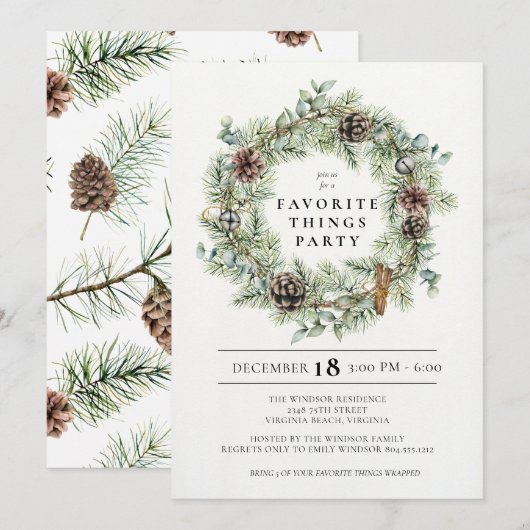 Feestelijke Natural Wreath Holiday Open Huis Uitno Kaart (Voorkant / Achterkant)