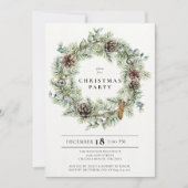 Feestelijke Natural Wreath Holiday Party uitnodigi Kaart (Voorkant)