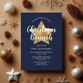 Feestelijke Navy Blue Gold Star Kerstbrunch Kaart
