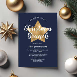 Feestelijke Navy Blue Gold Star Kerstbrunch Kaart
