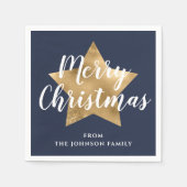 Feestelijke Navy Blue Gouden Ster Prettig Kerstfee Servet (Voorkant)