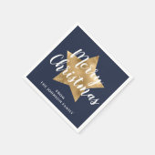 Feestelijke Navy Blue Gouden Ster Prettig Kerstfee Servet (Hoek)