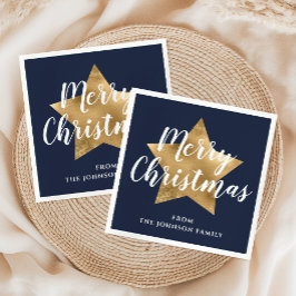 Feestelijke Navy Blue Gouden Ster Prettig Kerstfee Servet