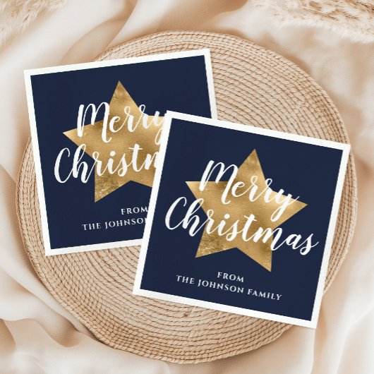 Feestelijke Navy Blue Gouden Ster Prettig Kerstfee Servet