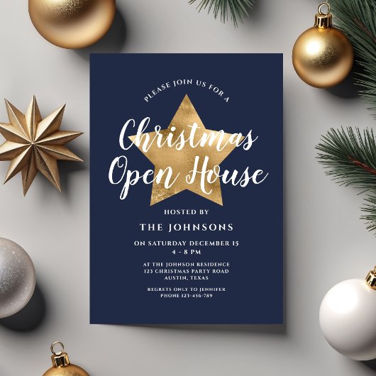 Feestelijke Navy Blue Star Kerst Open Huis Kaart