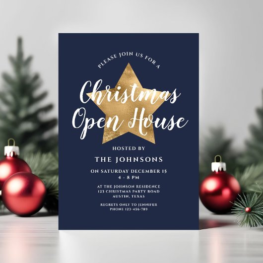 Feestelijke Navy Blue Star Kerst Open Huis Kaart