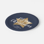 Feestelijke Navy Blue Star Kerstmis Papieren Bordje (Gekanteld)