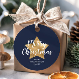 Feestelijke Navy Blue Star Vrolijk Kerstfeest Bedankjes Labels