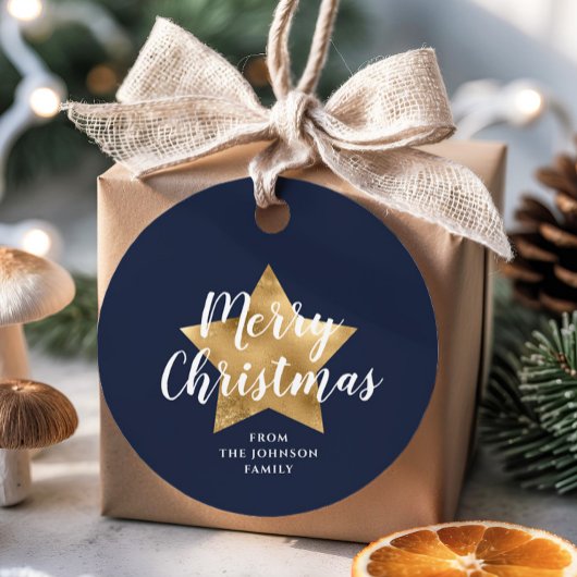 Feestelijke Navy Blue Star Vrolijk Kerstfeest Bedankjes Labels