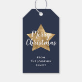 Feestelijke Navy Blue Star Vrolijk Kerstfeest Cadeaulabel (Voorkant)