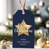 Feestelijke Navy Blue Star Vrolijk Kerstfeest Cadeaulabel