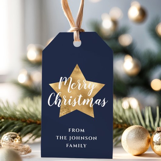 Feestelijke Navy Blue Star Vrolijk Kerstfeest Cadeaulabel