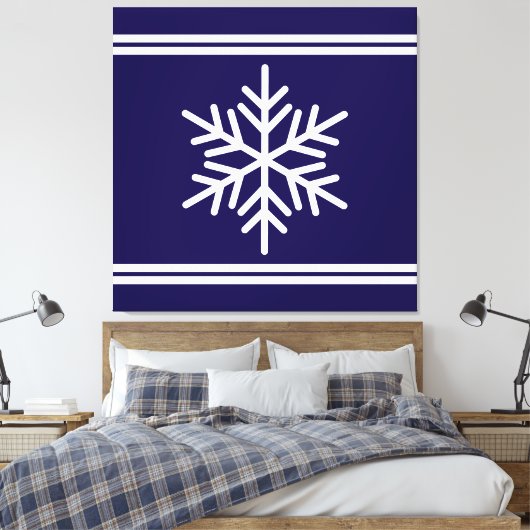 Feestelijke Navy Blue White Racing Stripes Snowfla Canvas Afdruk (Insitu (Slaapkamer))