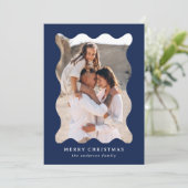 Feestelijke Navy Retro Foto Lijst Vrolijk Kerstfee Feestdagenkaart (Staand voorkant)